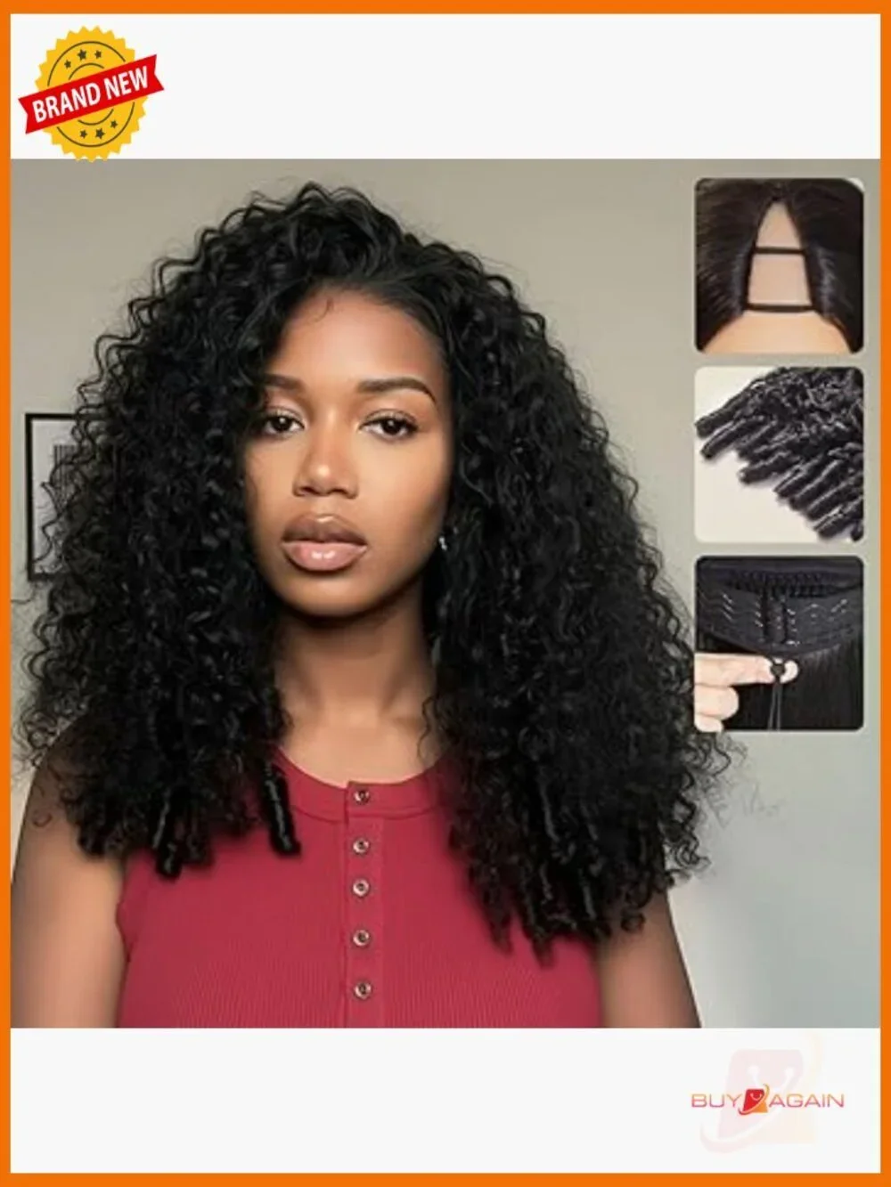 V Part Wig Human Hair Burmese Curly Glueless with Drawstring 180% Density 22inch